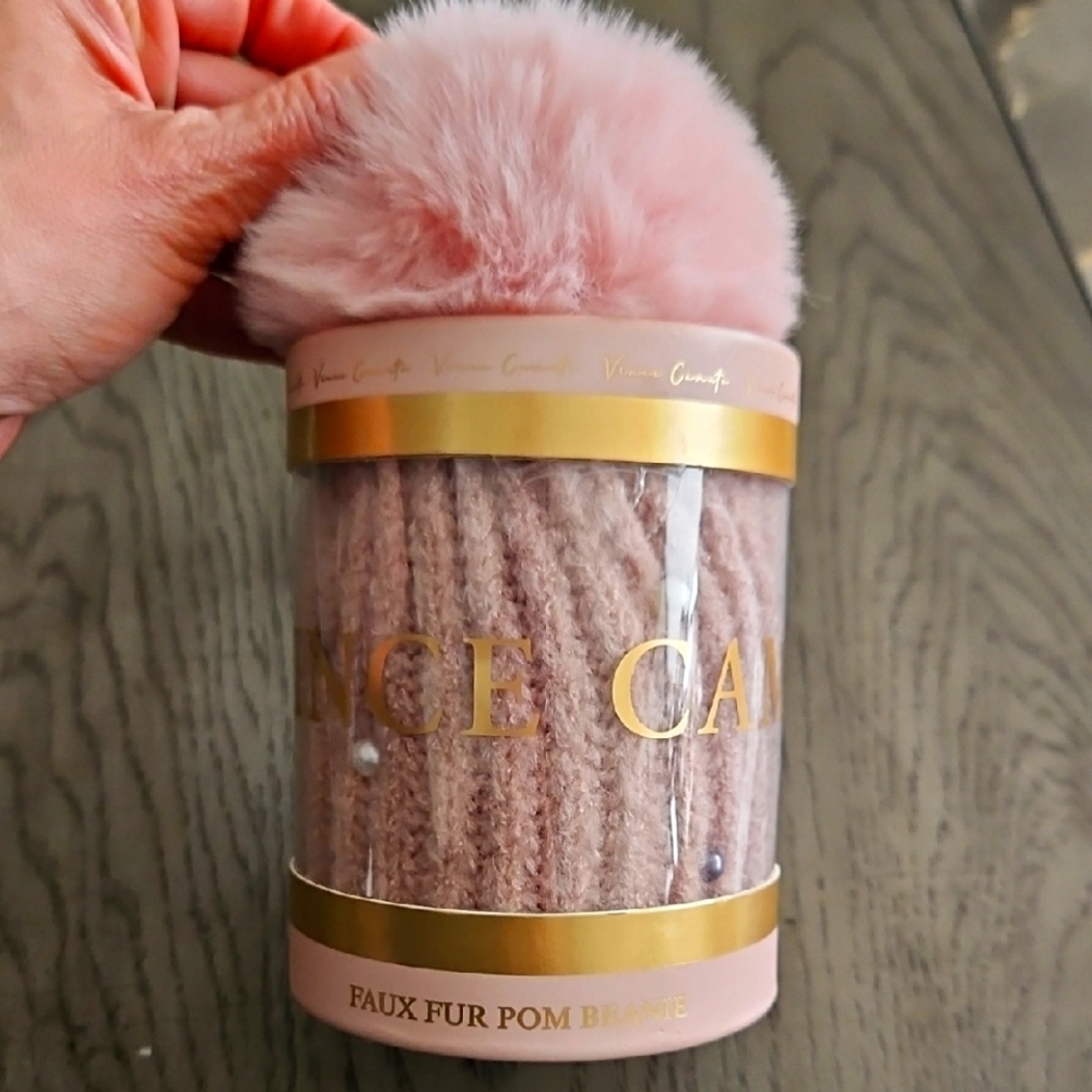 Vince Camuto Pink Faux Fur Pom Beanie. NEW with Tags.